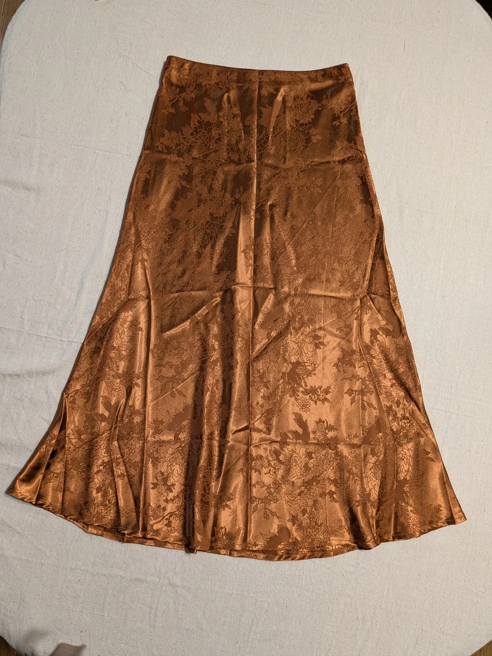 Altar'd State Copper Floral Jacquard A-Line Skirt - Picture 2 of 8